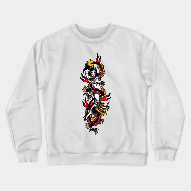 Traditional Dragon Girl Crewneck Sweatshirt by Victor Gomes